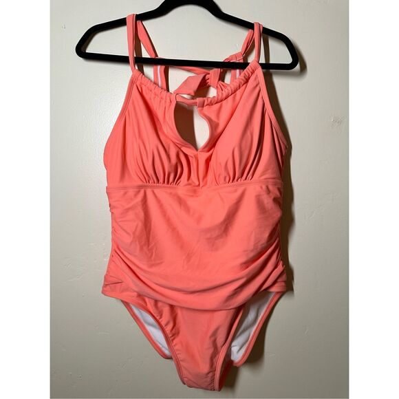 Kona Sol Peachy Pink One Piece Swimsuit With Padding Size 17 New - Picture 2 of 3